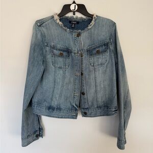 Chaps Light Blue Denim Jean Jacket with Frayed Neckline